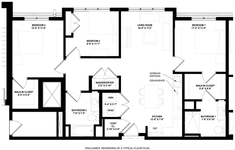 A black and white image of a typical floor plan of a house.